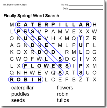 Sample Word Search - Springtime Word Find